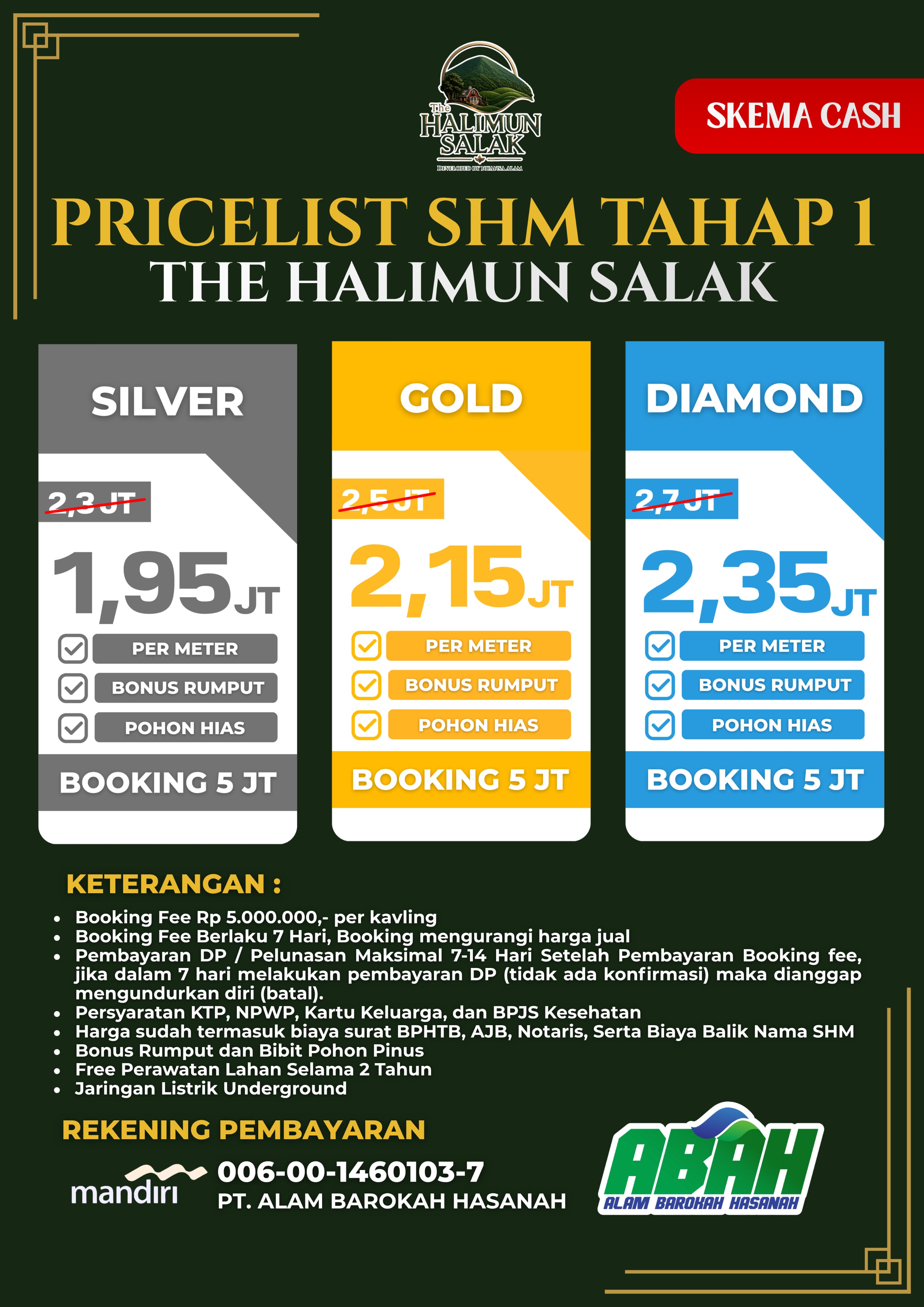 Pricelist SHM Tahap 1 The Halimun Salak